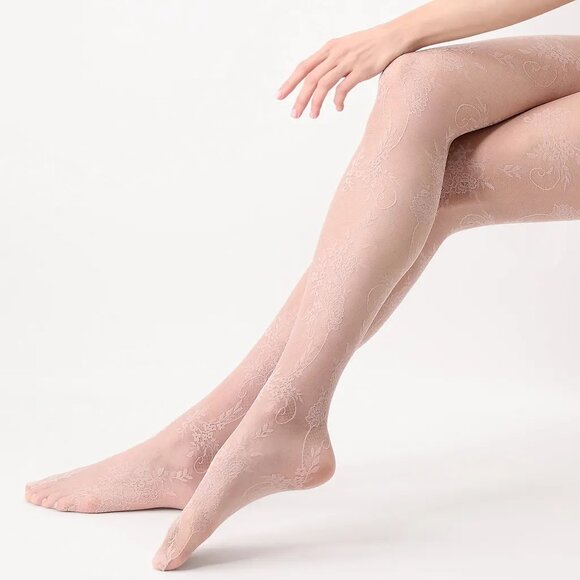 🎄 NIP 🛍️ OROBLU WOMEN'S FLORAL HOLIDAY COCKTAIL PARTY BLUSH TIGHTS LARGE / XL - Picture 2 of 4